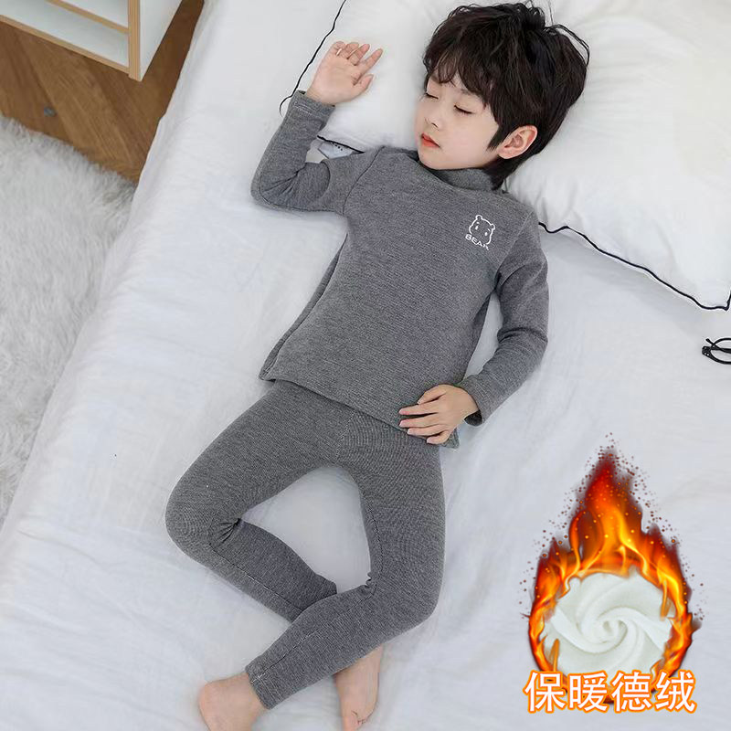 加厚阳离子磨毛男童保暖套装秋冬内衣套装