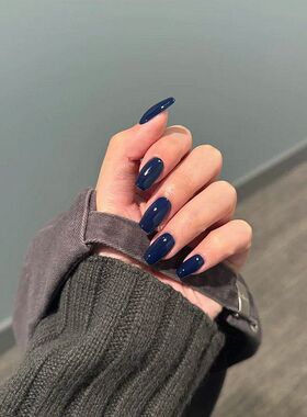 辣妹显白克莱因蓝纯色简约可拆卸穿戴甲爆款神秘宝蓝色秋冬氛围感