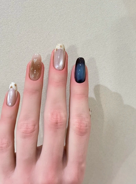 秋季美甲猫眼法式可爱风美甲豹纹米粽温柔晕染腮红黑色显白穿戴甲