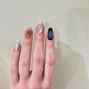 秋季美甲猫眼法式可爱风美甲豹纹米粽温柔晕染腮红黑色显白穿戴甲