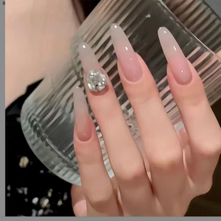 嬛嬛穿戴甲半手工秋冬爆閃鉆球成品美甲貼片自然顯白裸色穿戴甲