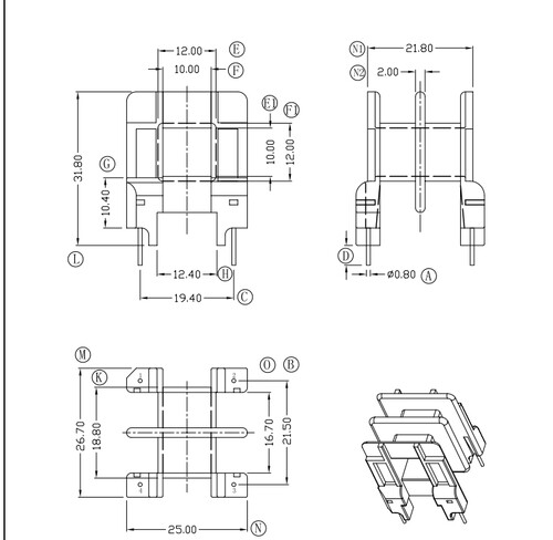 EE35滤波器双槽骨架镜面磁芯卧式2+2针高频变压器电源材料