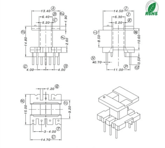 EE19高频变压器磁芯骨架配套立式4+3针排距11mm