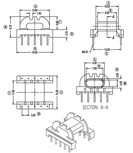 EPC17高频变压器电源带飞线骨架磁芯卧式5+5针排距13mm