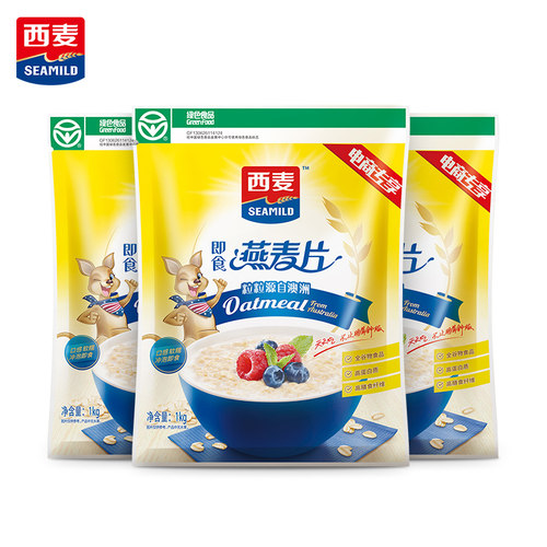 西麦燕麦片整袋1000g*1袋无蔗糖家庭装即食免煮