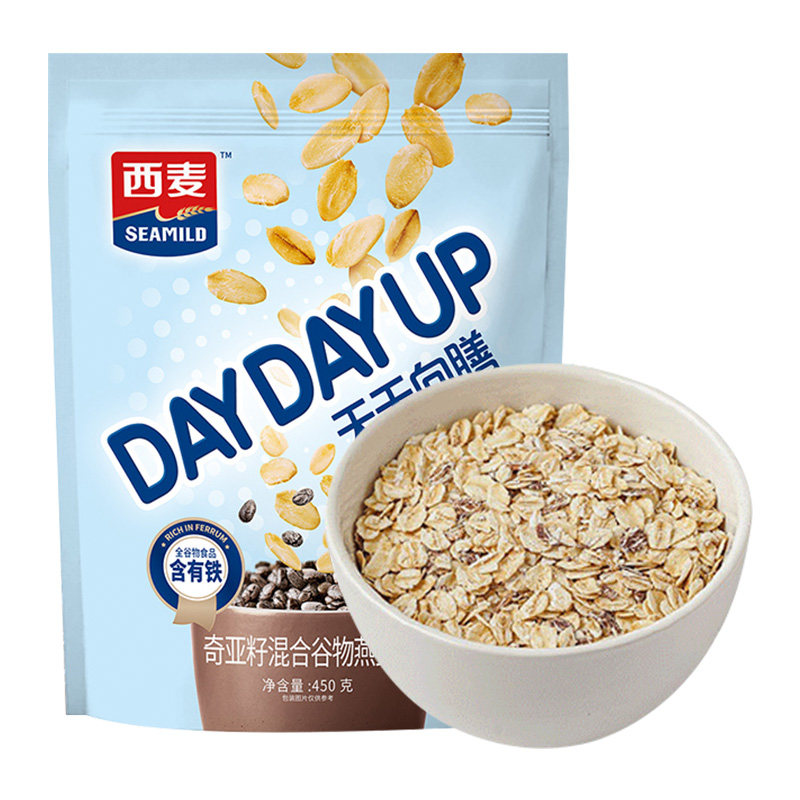 西麦黑麦谷物奇亚籽燕麦片450g无添加蔗糖即食配牛奶袋装代餐麦片