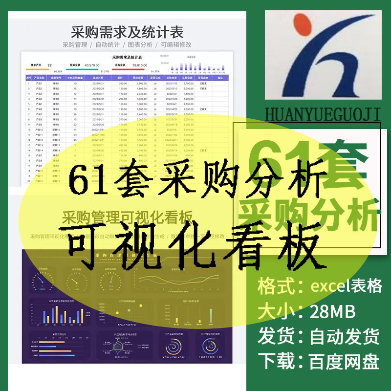 采购分析看板数据统计可视化图表采购清单登记管理报表excel表格