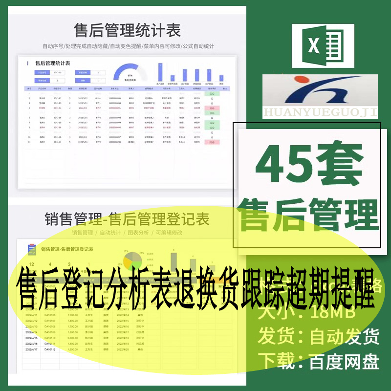 售后登记分析表退换货跟踪超期提醒投诉处理进度excel表格台账