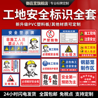 建筑工地标识牌安全道路施工告示牌注意安全闲人免进必须戴安全帽禁止攀爬当心落物提示标志牌警示标志牌定制