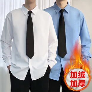 加绒黑衬衫男士长袖冬季加厚保暖商务休闲免烫抗皱上班天蓝色衬衣