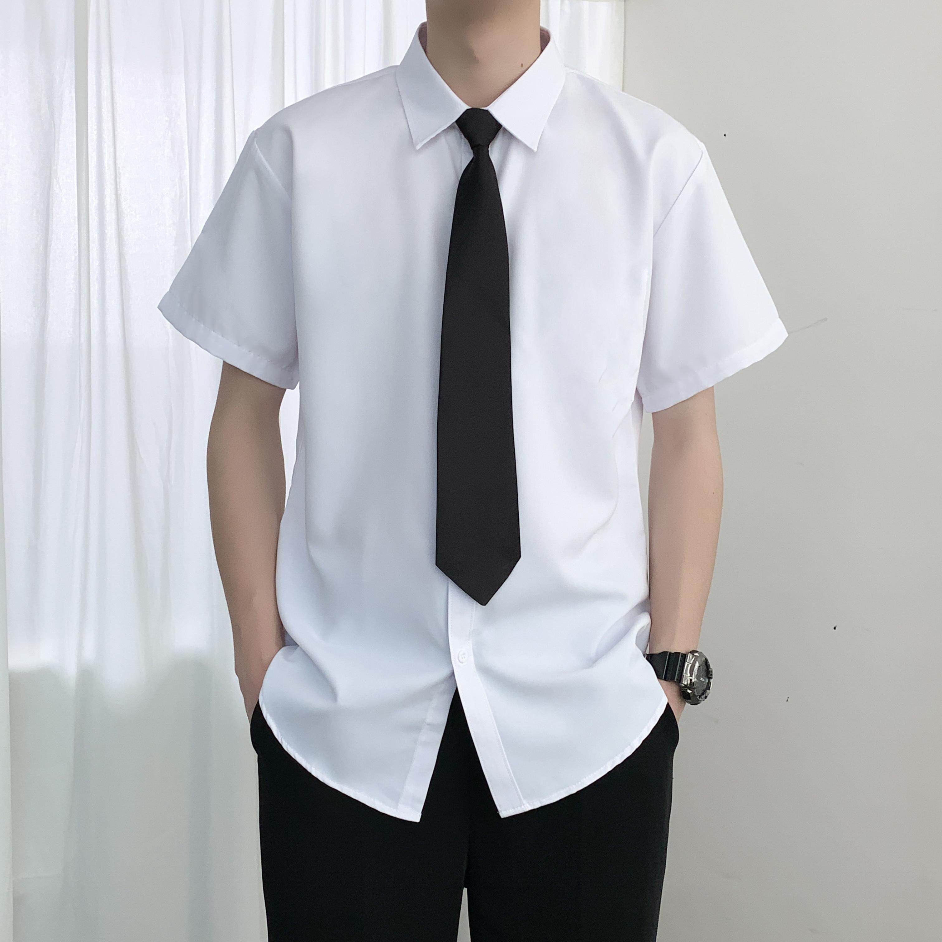【送领带】短袖衬衫男士气质学院风白色班服衬衣毕业长袖衬衣男寸