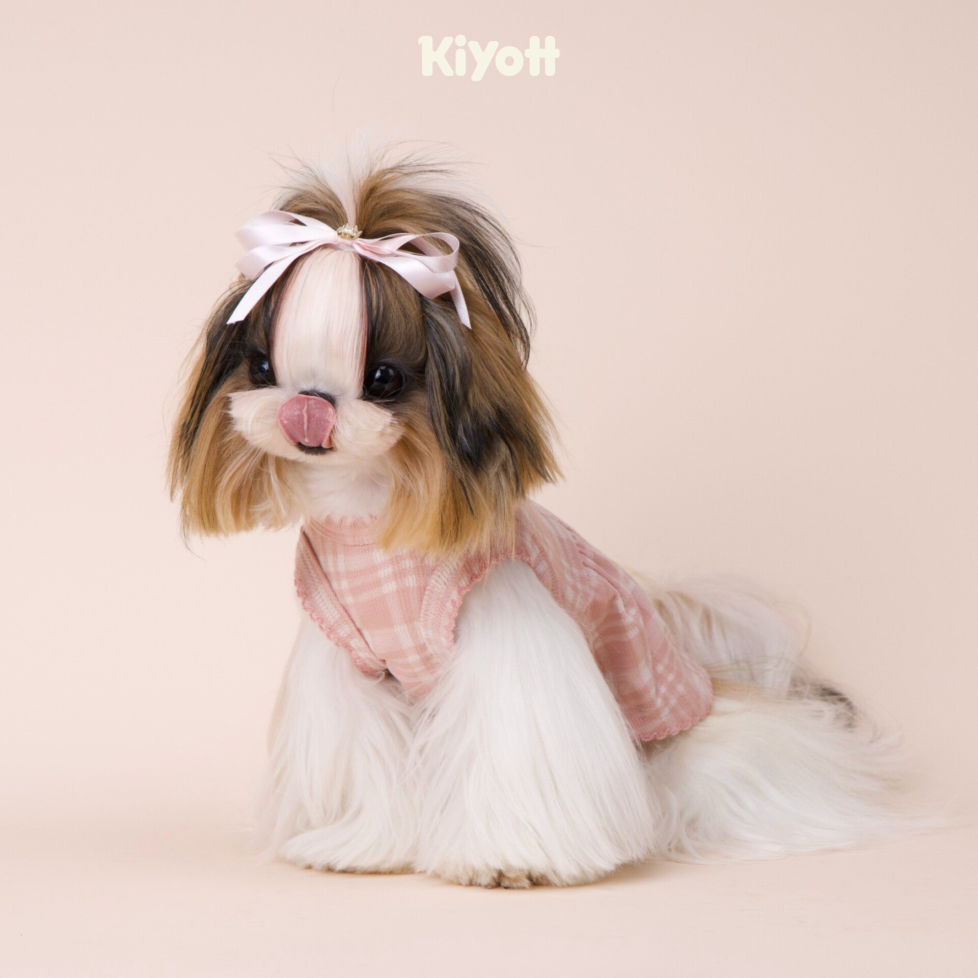 KIYOTT 粉嫩格子裙无袖刺绣温柔简约狗狗宠物衣服
