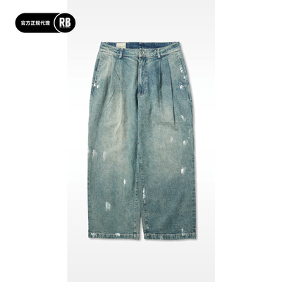 NOSALIGIA 新品汉麻棉丹宁双褶宽松裤男RADIANCE-Blue