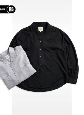 NOSALIGIA 春夏新品亚麻天丝混纺双口袋宽松衬衫男RADIANCE-Blue