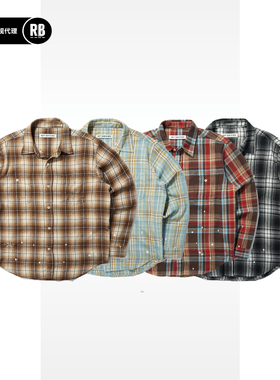 SOFT CONTAINER 格纹洗水做旧破坏补丁泼墨翻领衬衫RADIANCE-Blue