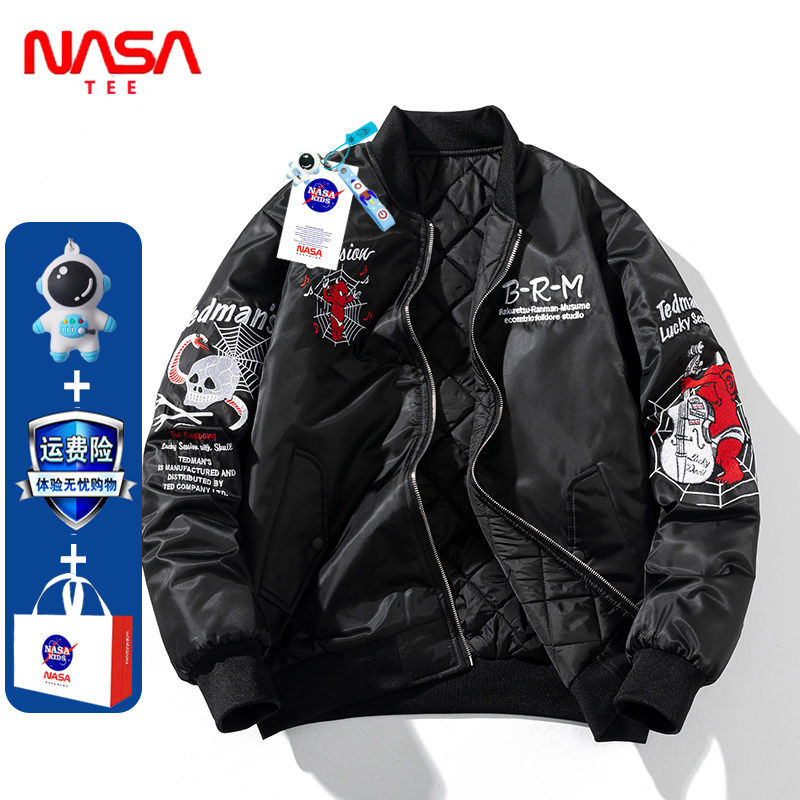 NASA联名棒球服加厚棉衣外套潮牌夹克男女情侣新款学生飞行夹克