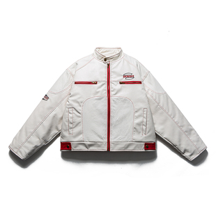 棉衣冬美式 高街PU皮衣机车服男女设计感小众宽松潮牌飞行夹克外套