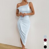 slim long fit Wrinkled irregular hem skirt褶皱修身 不规则长裙