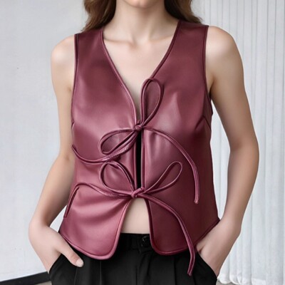修身无袖系带马甲上衣