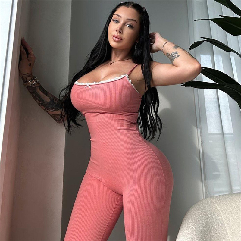 性感修身吊带蝴蝶结连体裤