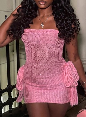 Backless fringe wrapped short dress露背流苏包臀短款连衣裙女