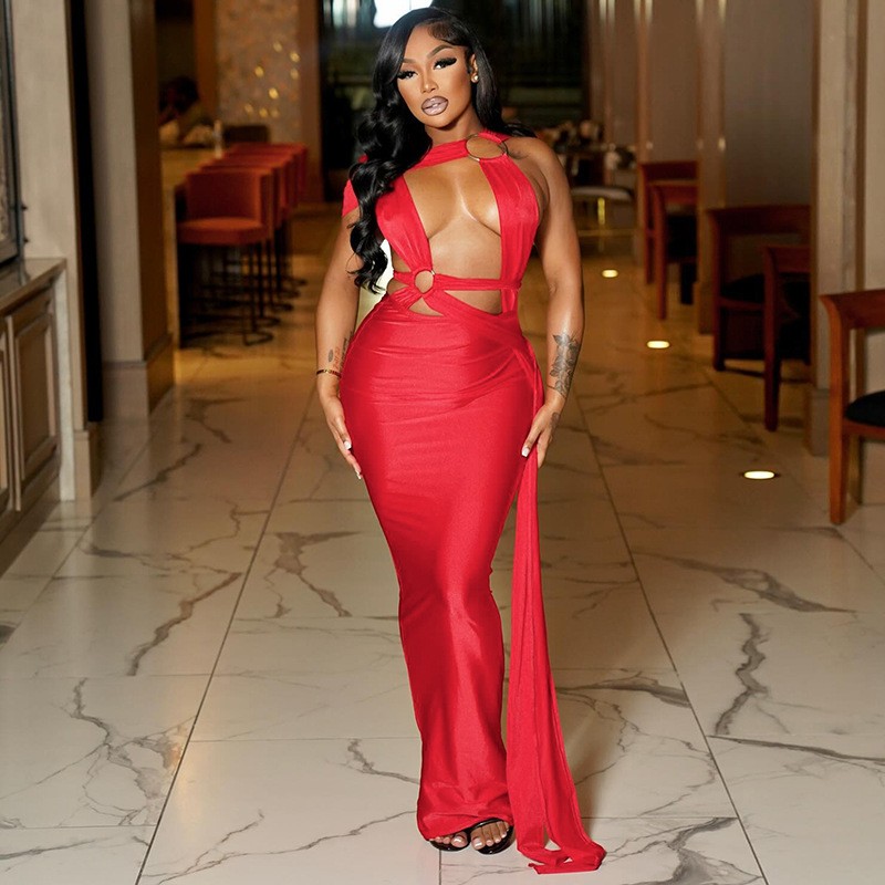 绷带吊绳包臀性感连衣裙