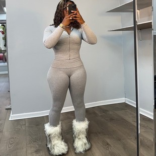 casual sports suit高腰修身 Slim 休闲运动套装 pants 长裤 女 fit
