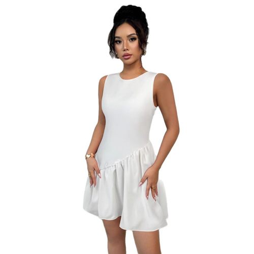 无袖圆领花苞款短裙女