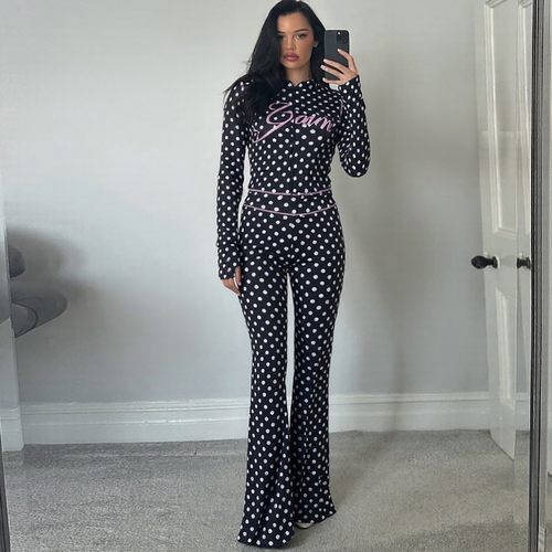 性感露脐连帽衣长裤套装