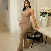 女 top neck High pants split fit 套装 slim set高领开叉上衣长裤