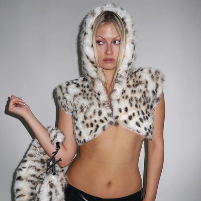 性感修身仿皮草夹克马甲背心