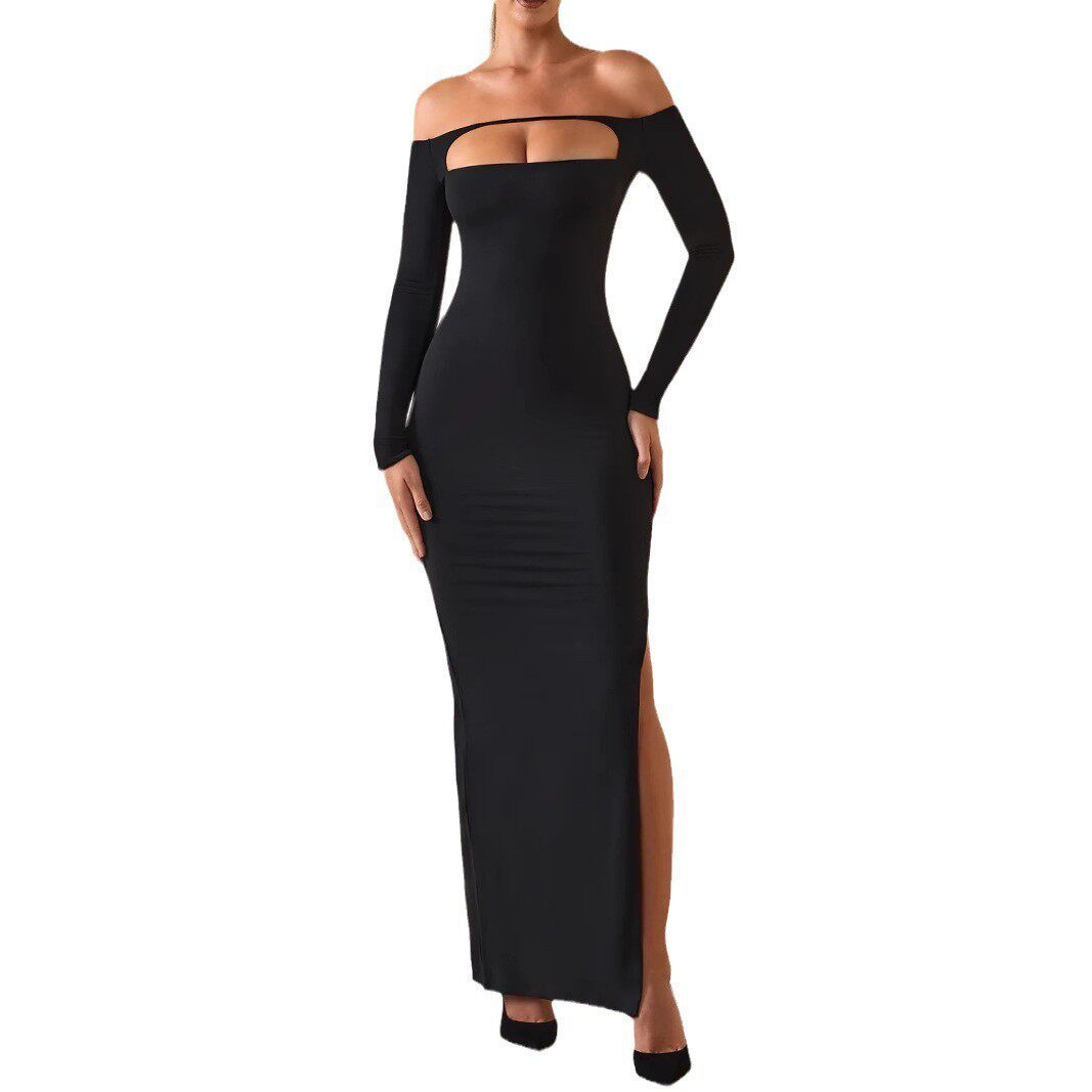 侧边开叉包臀连衣长裙