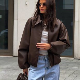 outerwear jacket jacket拉链外套皮衣 leather Zipper