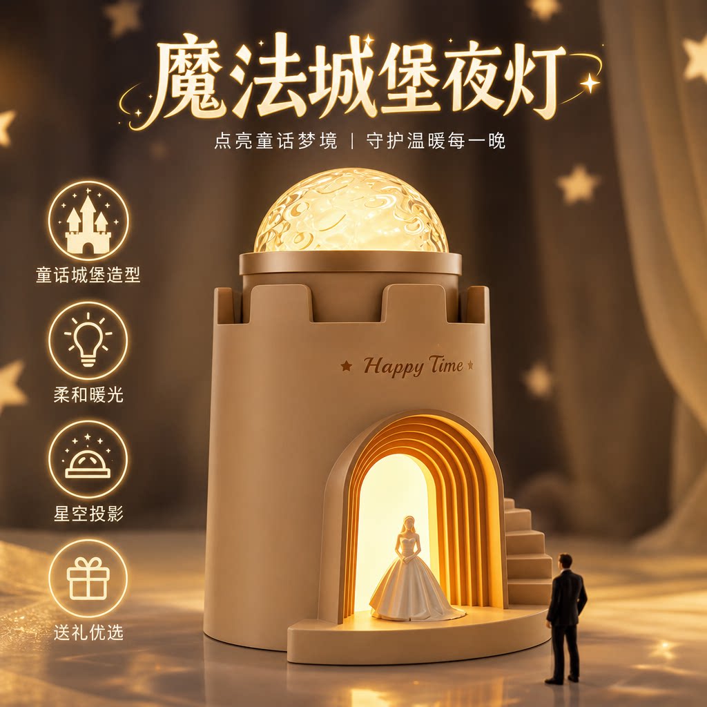 七夕节礼物魔法城堡投影氛围夜灯
