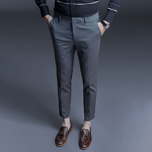 ieu夏季休闲裤男士修身小脚韩版潮流弹力百搭商务正装西裤九分裤