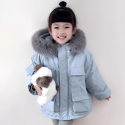 女童冬季加厚保暖大毛领羽绒棉服