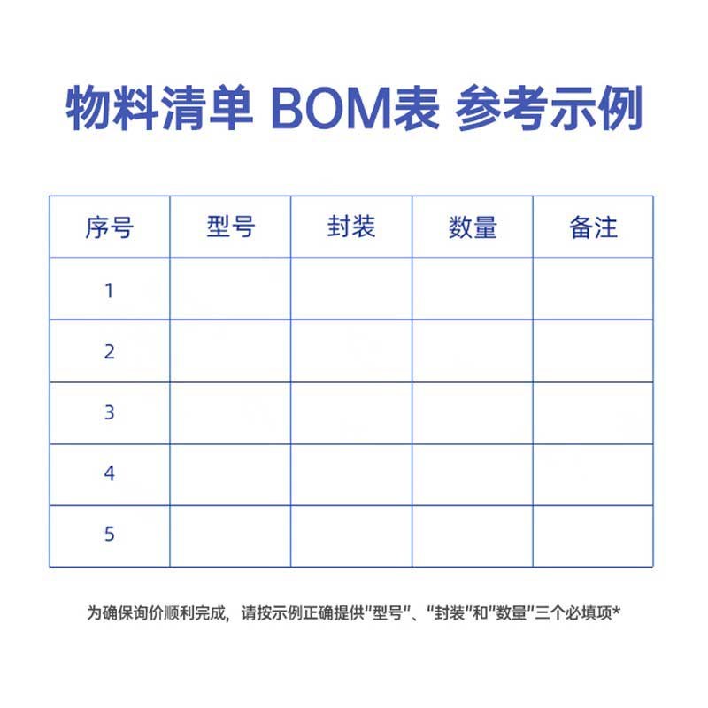 BOM表电子元器件配单IC集成电路二三极管电阻容等采购一站式服务