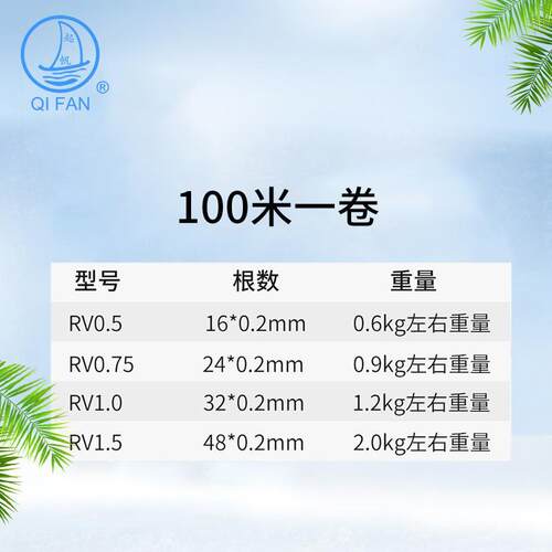 起帆电缆BVRRV平方电线国标铜芯100米单芯多股软线铜芯电线