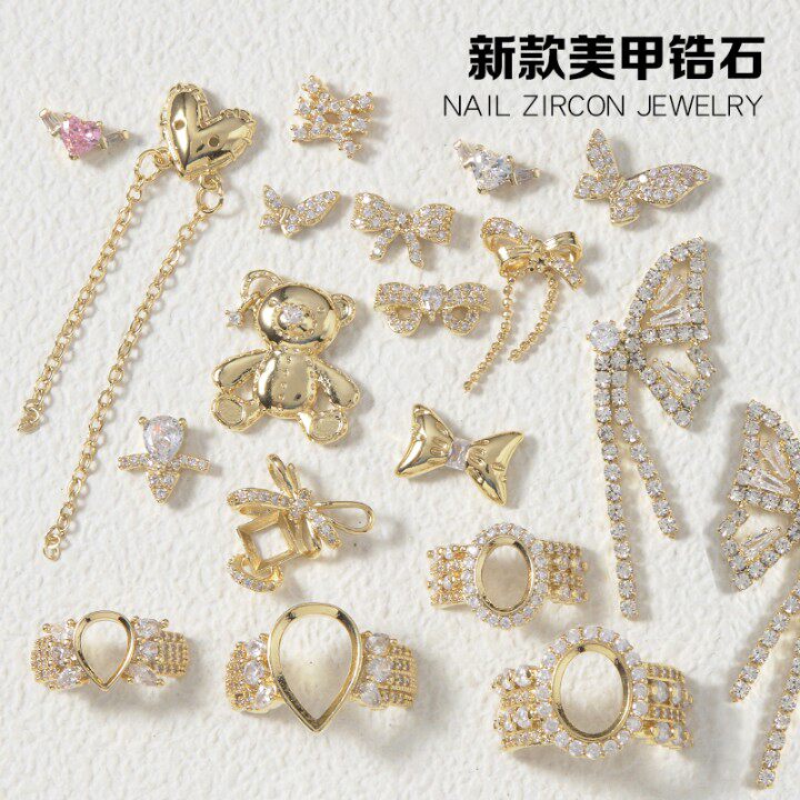 美甲戒指锆石可爱小熊蝴蝶结钻