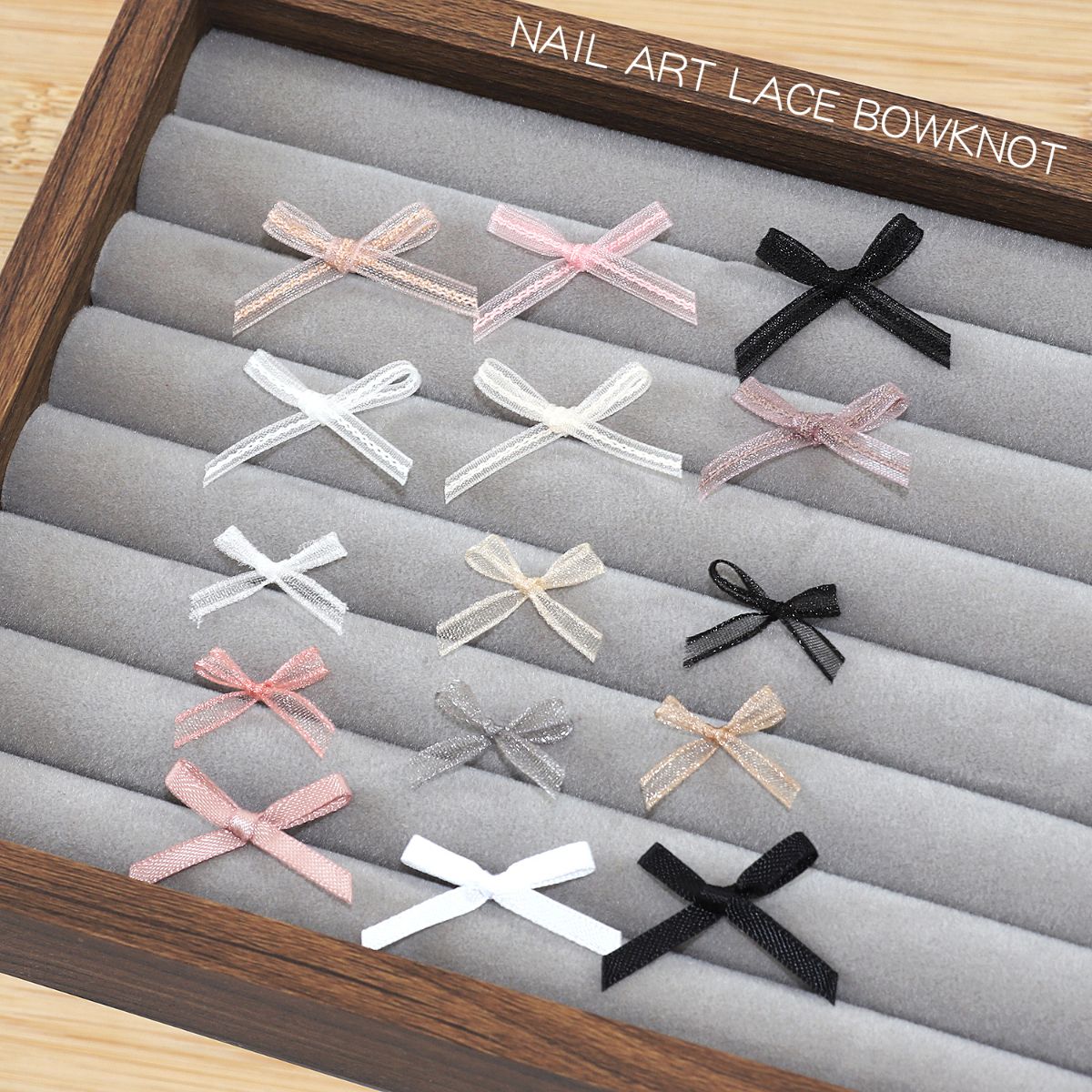 美甲网红欧根纱蕾丝蝴蝶结黑白色