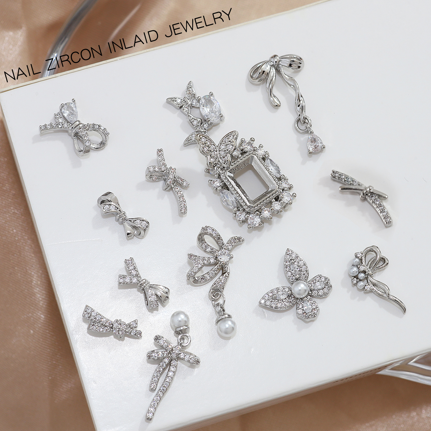 网红流行蝴蝶结美甲锆石金属饰品