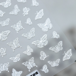 Magico美甲浮雕贴纸立体流行暗黑蝴蝶字母白星茫平面软薄指甲贴饰