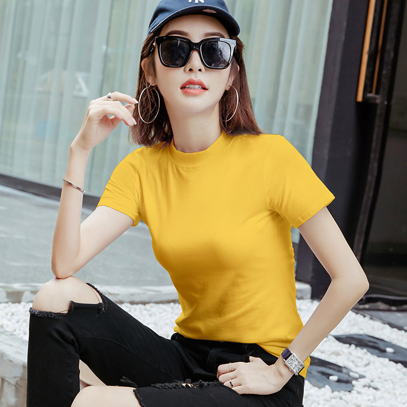 美容院工作服定制logo纯棉T恤女上衣短袖文化衫印字修身小高领白