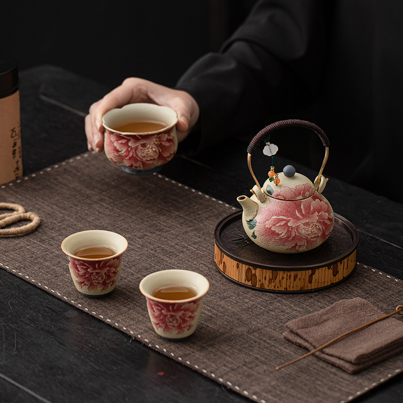 窑变功夫茶具套组家用户外高档陶瓷茶壶茶杯一壶三杯泡茶可携式旅