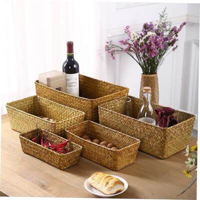 bamboo storage basket box desktop small rattan woven basket