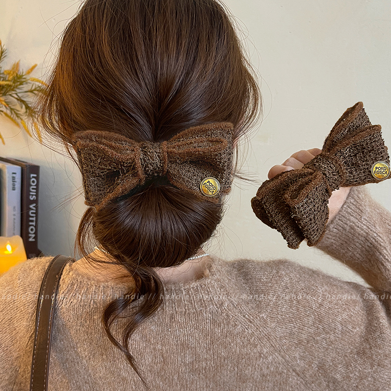 复古金标蝴蝶结毛绒发圈