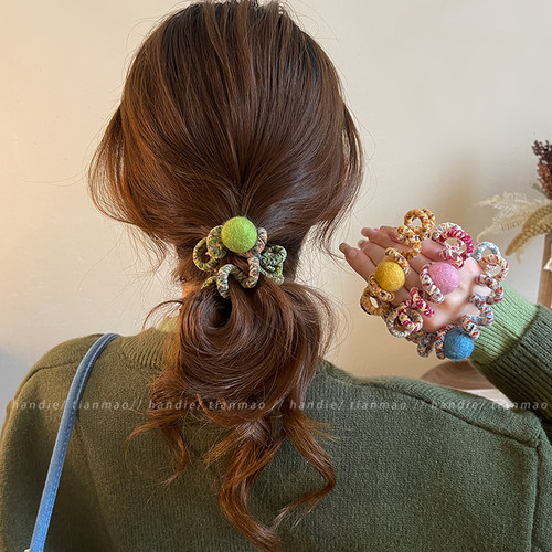 彩虹软糖~毛绒电话线高马尾发绳