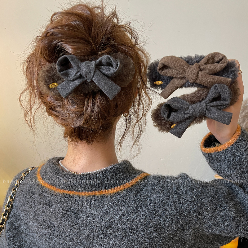 气质蝴蝶结毛绒鸭嘴夹发夹女后脑勺大号一字抓夹2025新款高端发卡