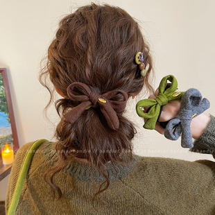 复古毛呢蝴蝶结发绳女2025新款扎马尾高弹力发圈不伤发头绳发饰