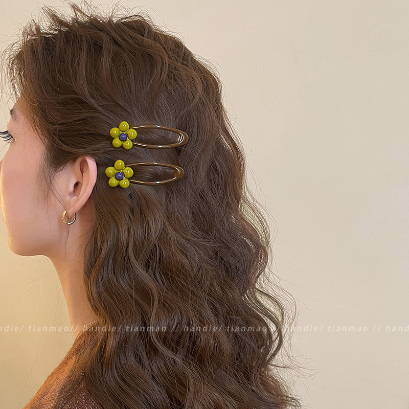 温柔又洋气~气质绿色花朵发夹